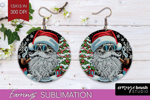 Christmas Skeleton Round Earrings, Santa Earring Sublimation Sublimation OrangeBrushStudio 