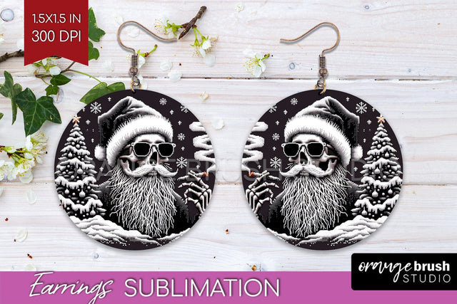 Christmas Skeleton Round Earrings, Santa Earring Sublimation Sublimation OrangeBrushStudio 