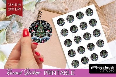 Christmas Skeleton Round Sticker - Santa Printable Stickers Sublimation OrangeBrushStudio 