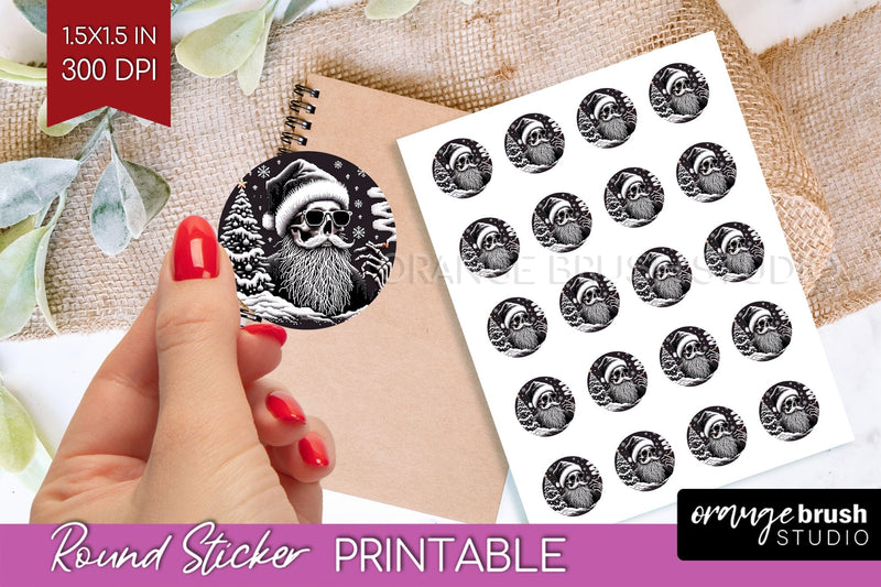 Christmas Skeleton Round Sticker - Santa Printable Stickers Sublimation OrangeBrushStudio 