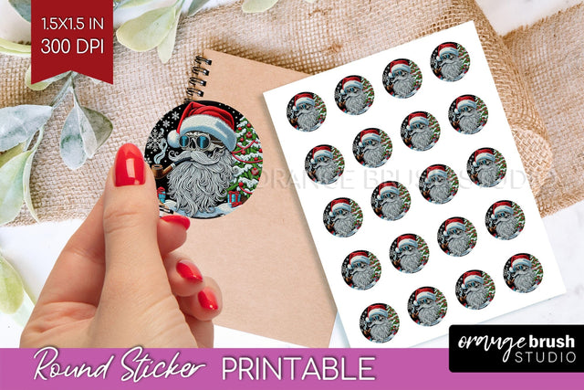 Christmas Skeleton Round Sticker - Santa Printable Stickers Sublimation OrangeBrushStudio 