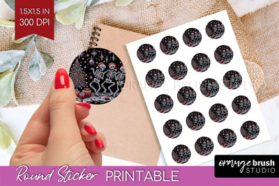 Christmas Skeleton Round Sticker - Santa Printable Stickers Sublimation OrangeBrushStudio 
