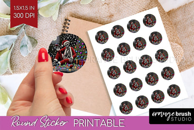Christmas Skeleton Round Sticker - Santa Printable Stickers Sublimation OrangeBrushStudio 