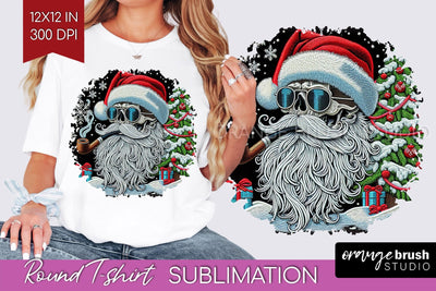 Christmas Skeleton Round Tshirt Background, Santa Skull PNG Sublimation OrangeBrushStudio 