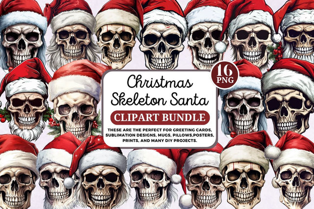Christmas Skeleton Santa Clipart Bundle Sublimation Regulrcrative 
