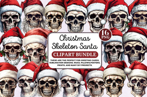 Christmas Skeleton Santa Clipart Bundle Sublimation Regulrcrative 