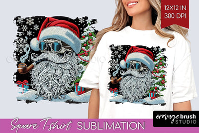 Christmas Skeleton Square Tshirt Background, Santa Skull PNG Sublimation OrangeBrushStudio 