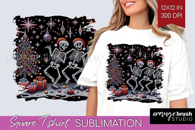 Christmas Skeleton Square Tshirt Background, Santa Skull PNG Sublimation OrangeBrushStudio 