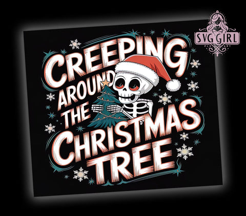 Christmas Skeleton Tumbler, Creeping Around Design, 20 oz Tumbler Wrap, Digital Download, Sublimation PNG, Spooky Holiday Decor, Halloween Christmas Gift, Skeleton Lover Tumbler Sublimation SvggirlplusArt 