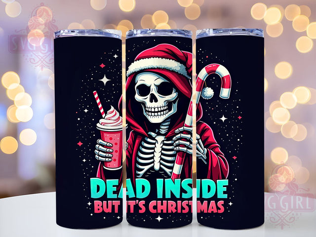 Christmas Skeleton Tumbler, Dead Inside Design, 20oz Sublimation, Edgy Holiday Drinkware, Unique Christmas Gift, Funny Skeleton Mug, Holiday Tumbler Wrap Sublimation SvggirlplusArt 