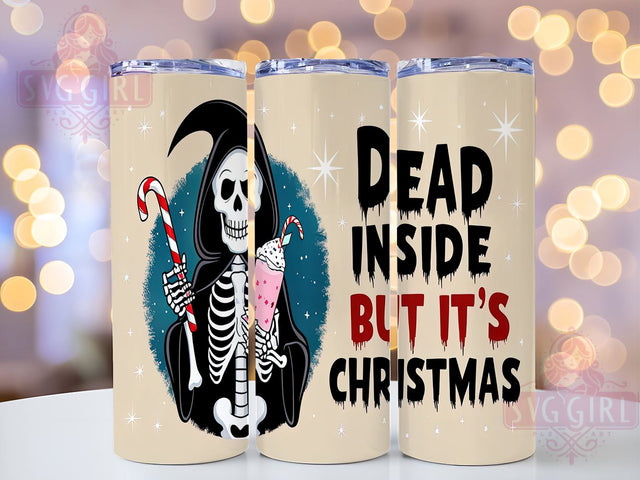 Christmas Skeleton Tumbler, Dead Inside Design, 20oz Sublimation, Edgy Holiday Drinkware, Unique Christmas Gift, Funny Skeleton Mug, Holiday Tumbler Wrap Sublimation SvggirlplusArt 