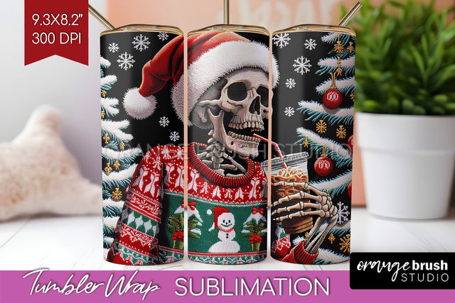 Christmas Skeleton Tumbler Wrap - Santa Tumbler Sublimation Sublimation OrangeBrushStudio 