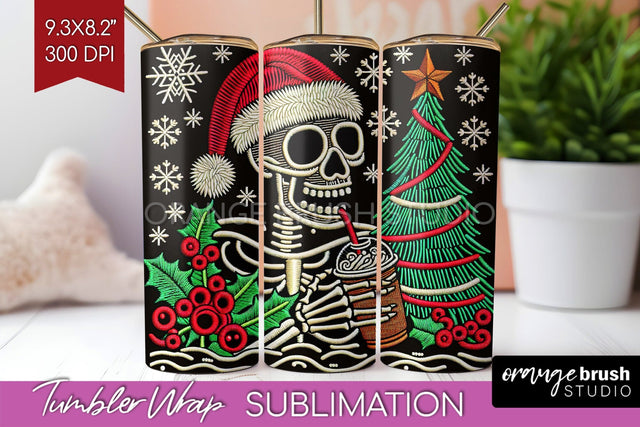 Christmas Skeleton Tumbler Wrap - Santa Tumbler Sublimation Sublimation OrangeBrushStudio 