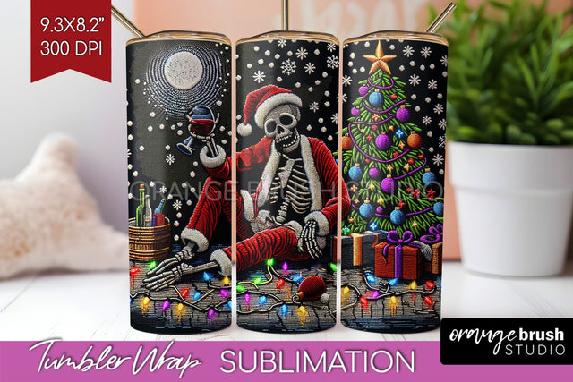 Christmas Skeleton Tumbler Wrap - Santa Tumbler Sublimation Sublimation OrangeBrushStudio 