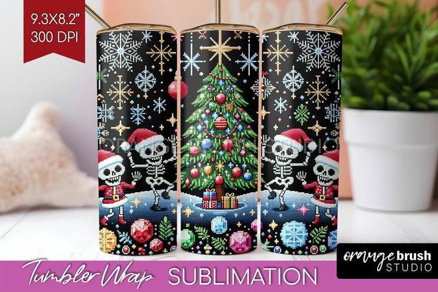 Christmas Skeleton Tumbler Wrap - Santa Tumbler Sublimation Sublimation OrangeBrushStudio 