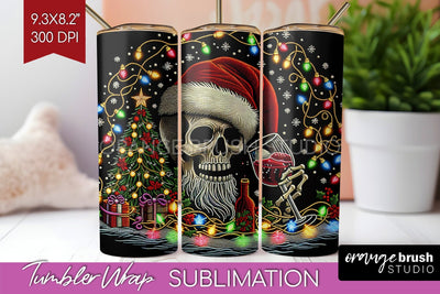 Christmas Skeleton Tumbler Wrap - Santa Tumbler Sublimation Sublimation OrangeBrushStudio 