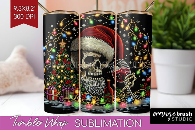 Christmas Skeleton Tumbler Wrap - Santa Tumbler Sublimation Sublimation OrangeBrushStudio 