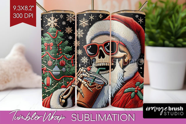 Christmas Skeleton Tumbler Wrap - Santa Tumbler Sublimation Sublimation OrangeBrushStudio 