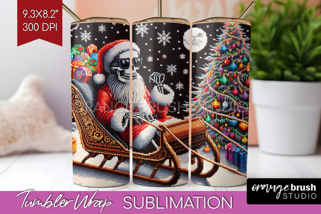 Christmas Skeleton Tumbler Wrap - Santa Tumbler Sublimation Sublimation OrangeBrushStudio 