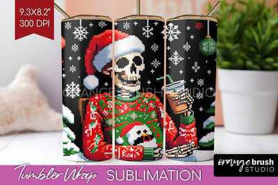 Christmas Skeleton Tumbler Wrap - Santa Tumbler Sublimation Sublimation OrangeBrushStudio 