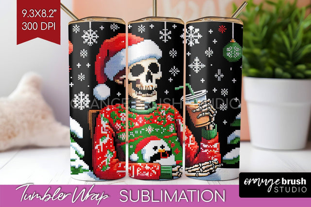 Christmas Skeleton Tumbler Wrap - Santa Tumbler Sublimation Sublimation OrangeBrushStudio 