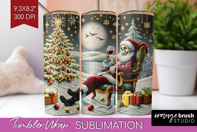 Christmas Skeleton Tumbler Wrap - Santa Tumbler Sublimation Sublimation OrangeBrushStudio 