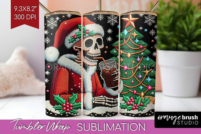 Christmas Skeleton Tumbler Wrap - Santa Tumbler Sublimation Sublimation OrangeBrushStudio 
