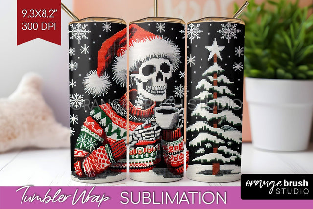 Christmas Skeleton Tumbler Wrap - Santa Tumbler Sublimation Sublimation OrangeBrushStudio 