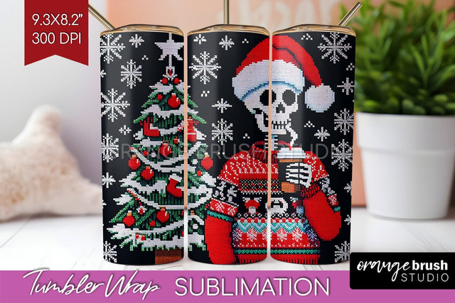 Christmas Skeleton Tumbler Wrap - Santa Tumbler Sublimation Sublimation OrangeBrushStudio 