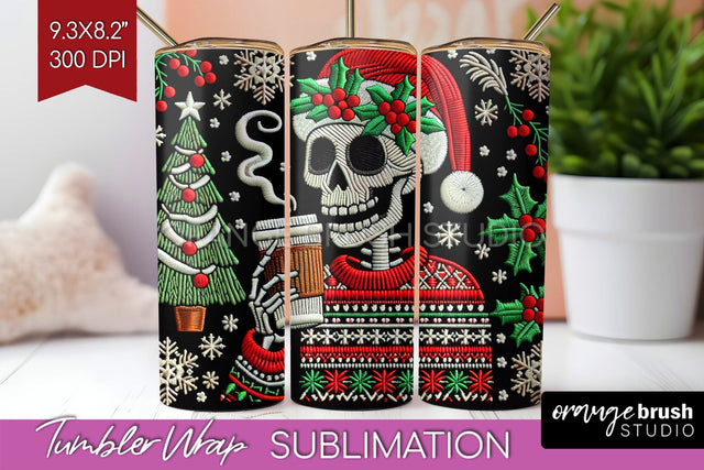 Christmas Skeleton Tumbler Wrap - Santa Tumbler Sublimation Sublimation OrangeBrushStudio 