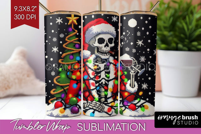 Christmas Skeleton Tumbler Wrap - Santa Tumbler Sublimation Sublimation OrangeBrushStudio 
