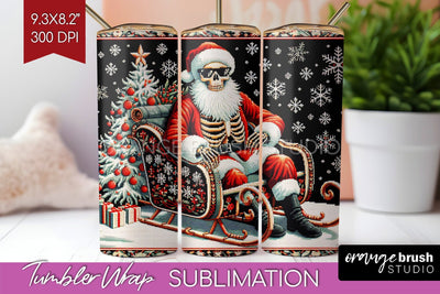 Christmas Skeleton Tumbler Wrap - Santa Tumbler Sublimation Sublimation OrangeBrushStudio 