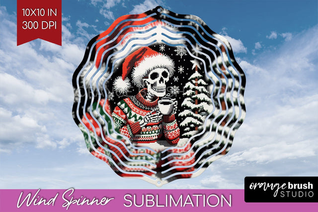 Christmas Skeleton Wind Spinner Sublimation - Skull Santa Sublimation OrangeBrushStudio 