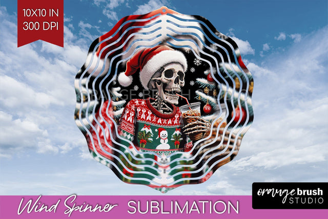 Christmas Skeleton Wind Spinner Sublimation - Skull Santa Sublimation OrangeBrushStudio 