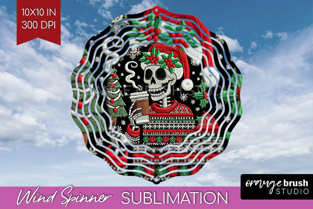 Christmas Skeleton Wind Spinner Sublimation - Skull Santa Sublimation OrangeBrushStudio 