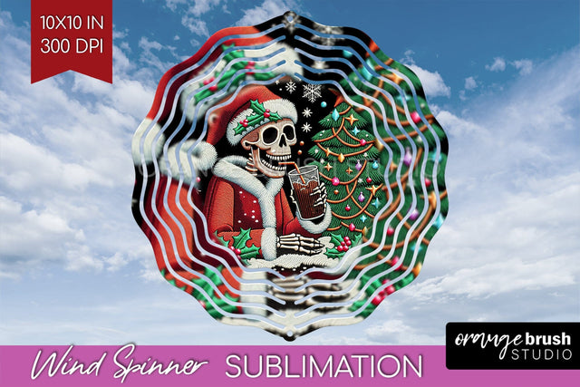 Christmas Skeleton Wind Spinner Sublimation - Skull Santa Sublimation OrangeBrushStudio 