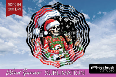 Christmas Skeleton Wind Spinner Sublimation - Skull Santa Sublimation OrangeBrushStudio 