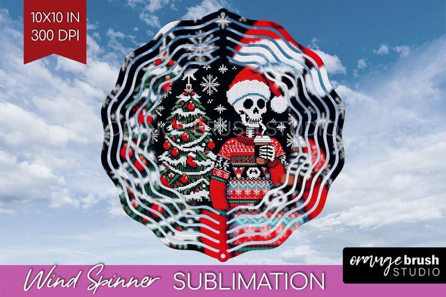 Christmas Skeleton Wind Spinner Sublimation - Skull Santa Sublimation OrangeBrushStudio 
