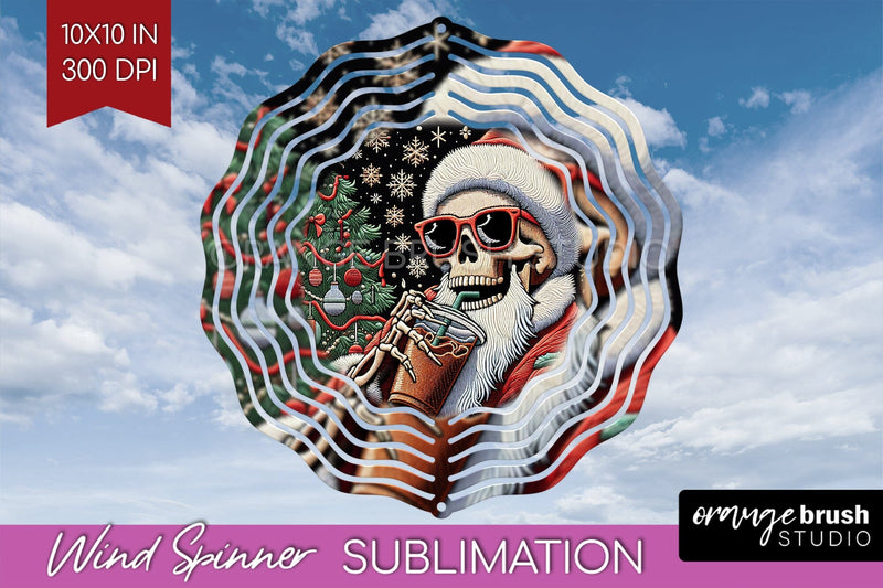 Christmas Skeleton Wind Spinner Sublimation - Skull Santa Sublimation OrangeBrushStudio 