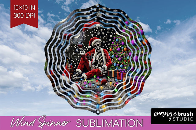 Christmas Skeleton Wind Spinner Sublimation - Skull Santa Sublimation OrangeBrushStudio 