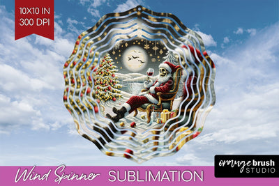 Christmas Skeleton Wind Spinner Sublimation - Skull Santa Sublimation OrangeBrushStudio 