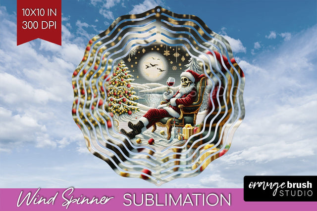 Christmas Skeleton Wind Spinner Sublimation - Skull Santa Sublimation OrangeBrushStudio 