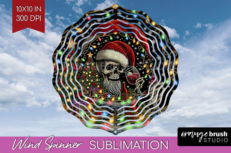 Christmas Skeleton Wind Spinner Sublimation - Skull Santa Sublimation OrangeBrushStudio 