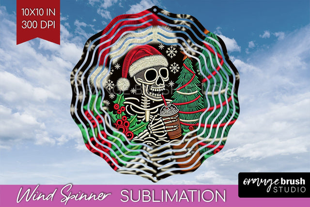Christmas Skeleton Wind Spinner Sublimation - Skull Santa Sublimation OrangeBrushStudio 