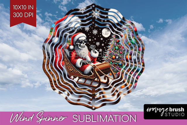 Christmas Skeleton Wind Spinner Sublimation - Skull Santa Sublimation OrangeBrushStudio 