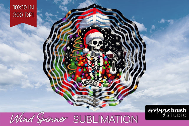 Christmas Skeleton Wind Spinner Sublimation - Skull Santa Sublimation OrangeBrushStudio 