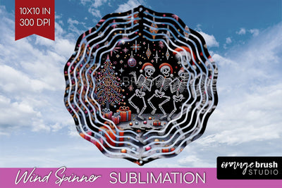 Christmas Skeleton Wind Spinner Sublimation - Skull Santa Sublimation OrangeBrushStudio 