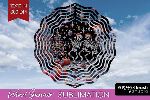 Christmas Skeleton Wind Spinner Sublimation - Skull Santa Sublimation OrangeBrushStudio 