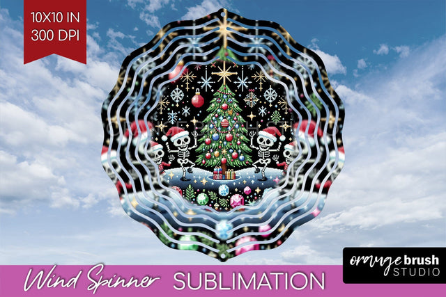 Christmas Skeleton Wind Spinner Sublimation - Skull Santa Sublimation OrangeBrushStudio 