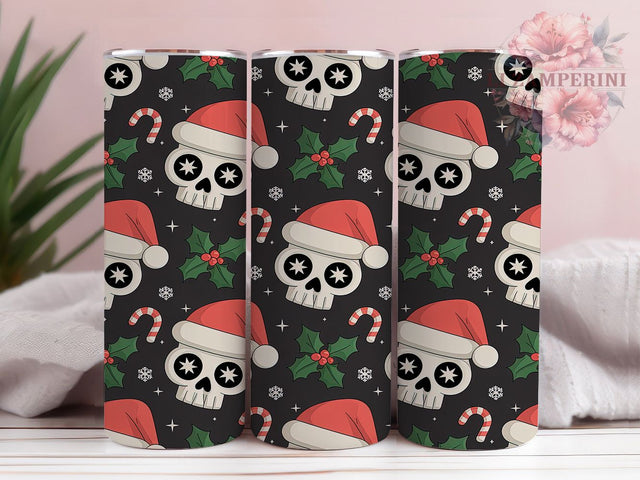 Christmas Skull Candy Cane Tumbler, Spooky Season Holiday Sublimation Design, Candy Cane Cup Art, 20oz Xmas Tumbler, Snowflake Santa Hat Mug, Stylish Christmas Cup, Cozy Holiday Wrap Sublimation Li Zamperini 